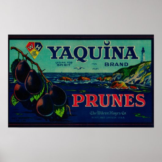 Portland, OregonYaquina Prune Label ポスター (正面)