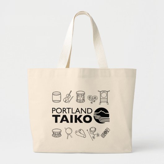 Portland Taiko Line Art Tote Bag ラージトートバッグ (正面)