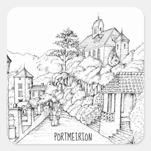 Portmeirion North Walesペンとインクスケッチ スクエアシール (正面)