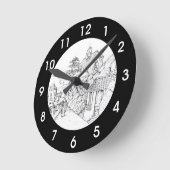 Portmeirion North Walesペンとインクスケッチ ラウンド壁時計 (傾斜)