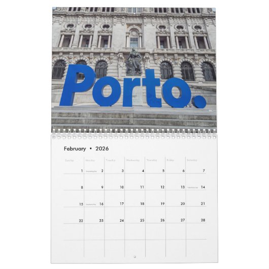 Porto 2026 calendar カレンダー (2月 2026)