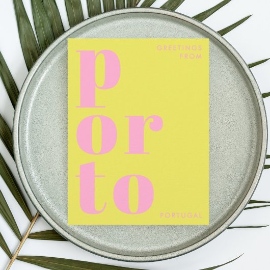 Porto Portugal yellow pink typography Postcard ポストカード