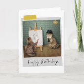 Portrait Art Cats Funny Birthday Card カード (正面)