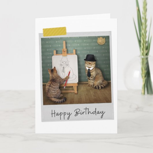 Portrait Art Cats Funny Birthday Card カード (正面)