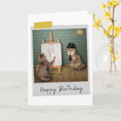 Portrait Art Cats Funny Birthday Card カード (黄色い花)