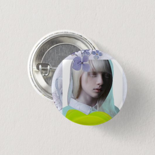 Portrait collage numérique fille pastel fluo 缶バッジ (正面&裏面)