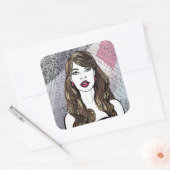 portrait d’une fille aux longs cheveux bruns スクエアシール (封筒)