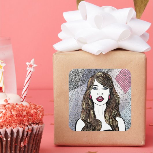 portrait d’une fille aux longs cheveux bruns スクエアシール (パーティー)