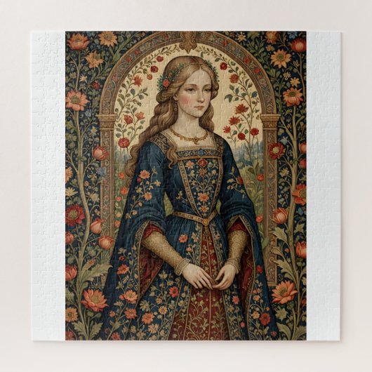 Portrait Dame au jardin moyen-âge renaissance ジグソーパズル (縦)
