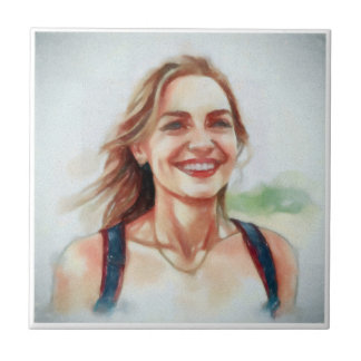 Portrait de femme style aquarelle タイル