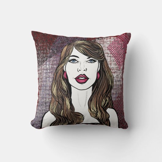 Portrait d'une fille aux longs cheveux bruns クッション (正面)