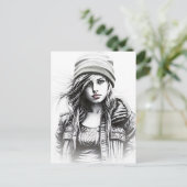 Portrait d'une jeune fille grunge ポストカード (スタンド正面)
