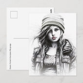 Portrait d'une jeune fille grunge ポストカード (正面/裏面)