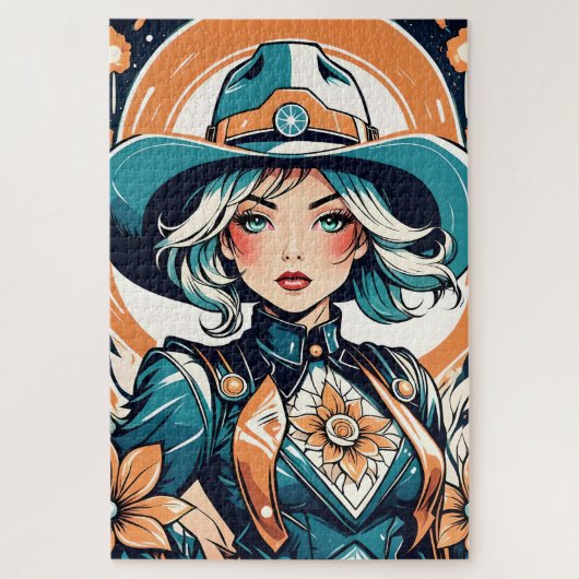 Portrait féminin rétrofuturiste en cowboy ジグソーパズル (縦)