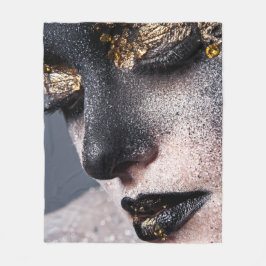 Portrait Gold Black Artistic Makeup Luxury Beauty フリースブランケット