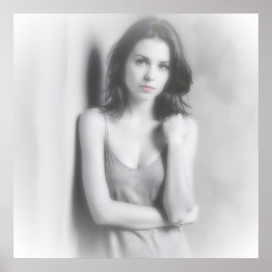 Portrait noir et blanc d'une femme brune. ポスター (正面)
