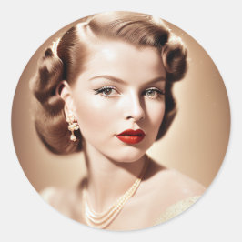 Portrait of a beautiful classic pinup 1950 ラウンドシール