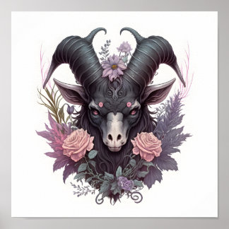 Portrait of a Creepy Baphomet with Flowers ポスター