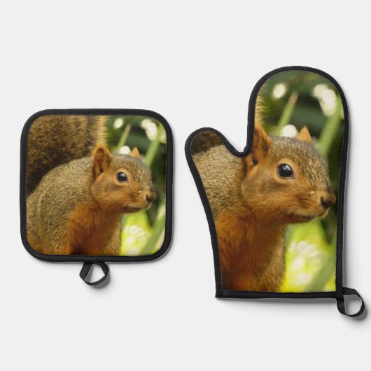 Portrait of a Squirrel Nature Animal Photography 鍋つかみ&鍋敷きセット (正面)