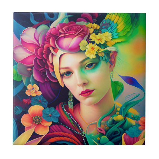 Portrait of a Woman Adorned with Flowers タイル (正面)