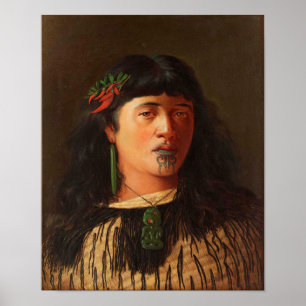 'Portrait of a Young Maori Woman with Moko' ポスター