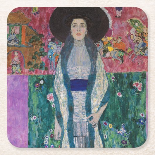 Portrait of Adele Bloch Bauer, Gustav Klimt スクエアペーパーコースター (正面)