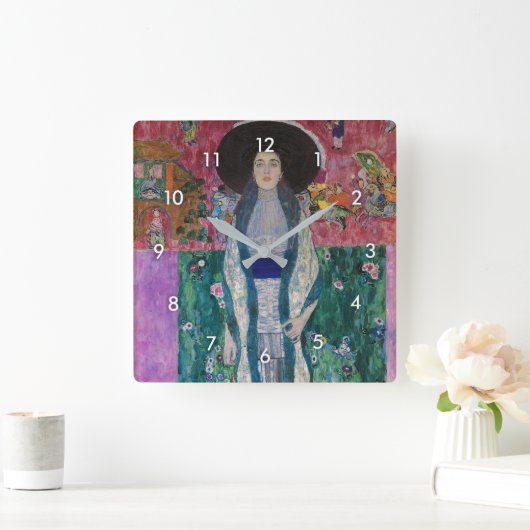 Portrait of Adele Bloch Bauer, Gustav Klimt スクエア壁時計 (ホーム)