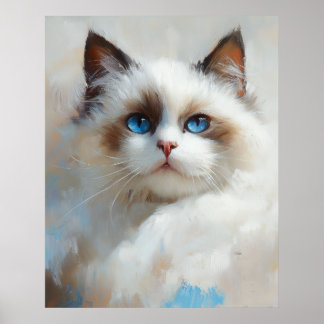 Portrait of an elegant Ragdoll Cat with blue eyes ポスター