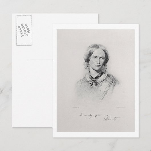 Portrait of Charlotte Bronte, engraved by Walker a ポストカード (正面/裏面)