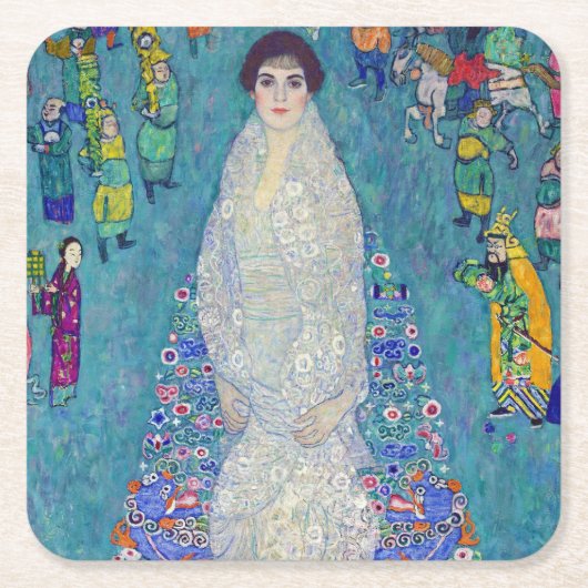 Portrait of Elisabeth Lederer, Gustav Klimt スクエアペーパーコースター (正面)