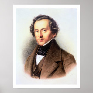 Portrait of Felix Mendelssohn (1809-47) (litho) ポスター