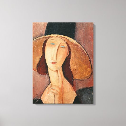 Portrait of Jeanne Hebuterne in a large hat キャンバスプリント (正面)