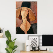 Portrait of Jeanne Hebuterne in a large hat ポスター (ホームオフィス)