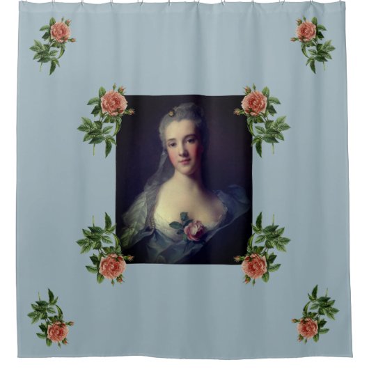 Portrait of Manon Balletti Jean-Marc Nattier roses シャワーカーテン (正面)