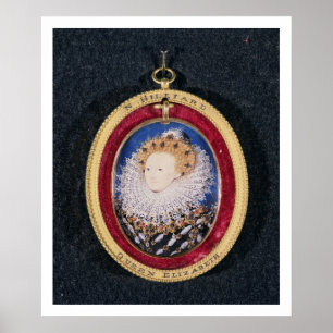 Portrait of Queen Elizabeth I (w/c on vellum) ポスター