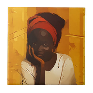 Portrait of young african girl タイル