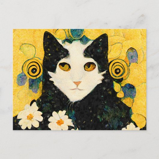 Porträt einer Katze mit Blüten. Jugendstil. ポストカード (正面)