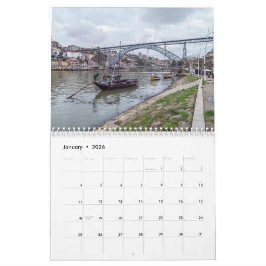 Portugal 2026 calendar カレンダー (1月 2026)