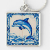 Portugal Azulejo Dolphin Ceramic Tile Style Keycha キーホルダー (正面)