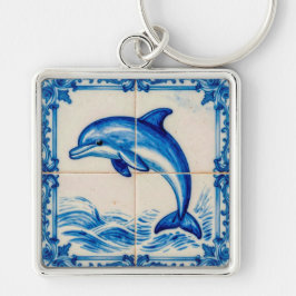 Portugal Azulejo Dolphin Ceramic Tile Style Keycha キーホルダー