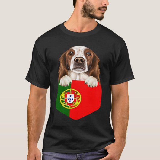 Portugal Flag Irish Red and White Setter Dog In Po Tシャツ (正面)