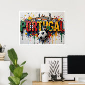 Portugal Football Citiscape Oil Painting Style Art ポスター (ホームオフィス)