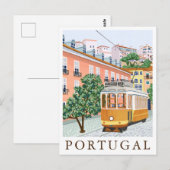 Portugal Lisbon Tram Europe Travel Illustration ポストカード (正面/裏面)