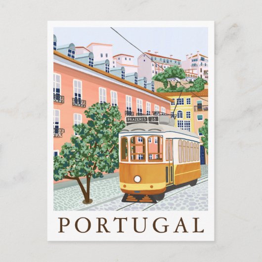 Portugal Lisbon Tram Europe Travel Illustration ポストカード (正面)