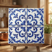 Portuguese Azulejo Blue and White Floral Scroll タイル