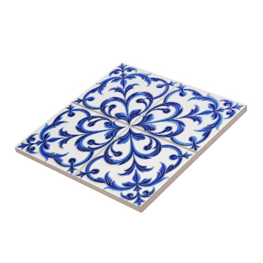 Portuguese Azulejo Blue and White Floral Scroll タイル (側面)