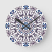 Portuguese Azulejo Blue Floral Pattern Wall Clock  ラウンド壁時計 (正面)