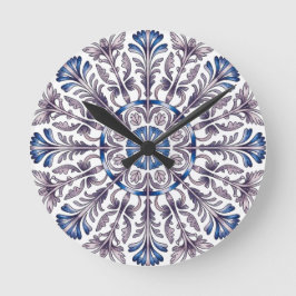 Portuguese Azulejo Blue Floral Pattern Wall Clock  ラウンド壁時計