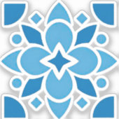 Portuguese Azulejo Blue Tile Floral Vinyl Sticker シール (正面)
