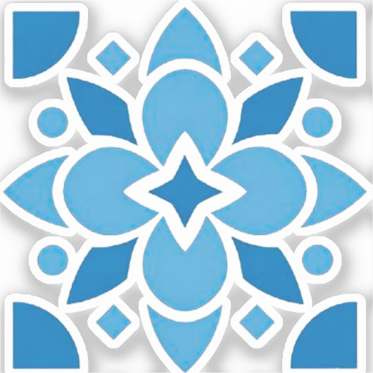 Portuguese Azulejo Blue Tile Floral Vinyl Sticker  シール (正面)
